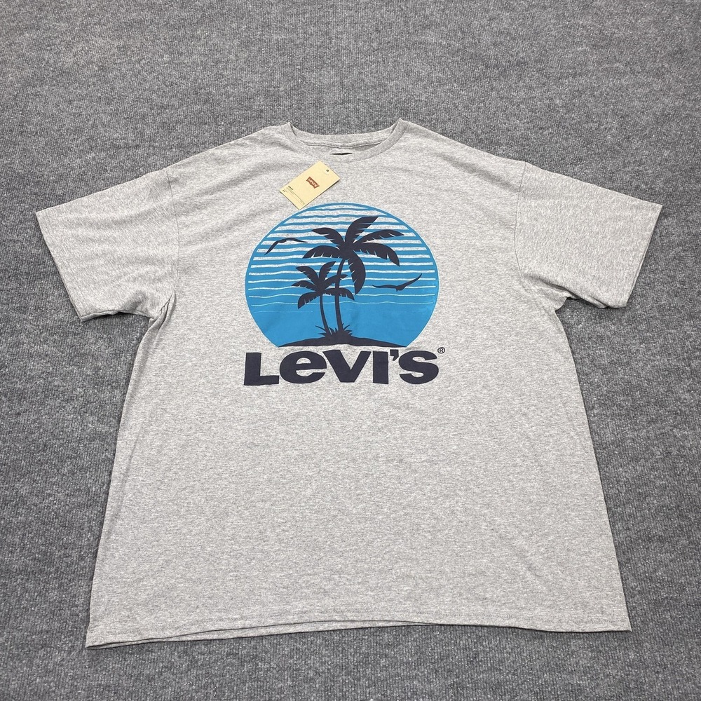 Levi's Shirt Womens 2X Gray Short Sleeve Graphic Logo Beach Crew Neck Tagless